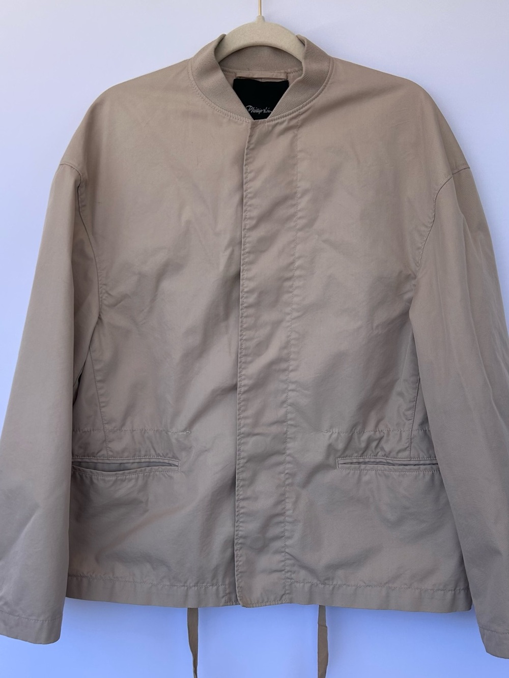 3.1 Philip Lim Men’s Beige Jacket Snap Front Ribbed Collar Interior Waist Tie XS